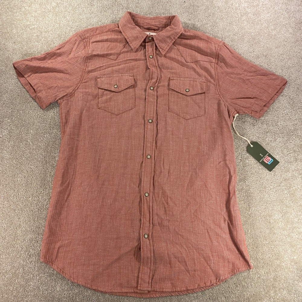 Mutual Weave Western Shirt Mens LT Red Herringbone Snap Front Short Sleeve Tall